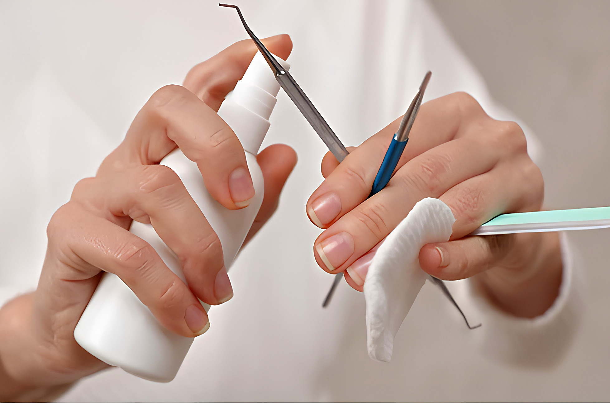 Sterilized manicure tools inside our clean tray setup